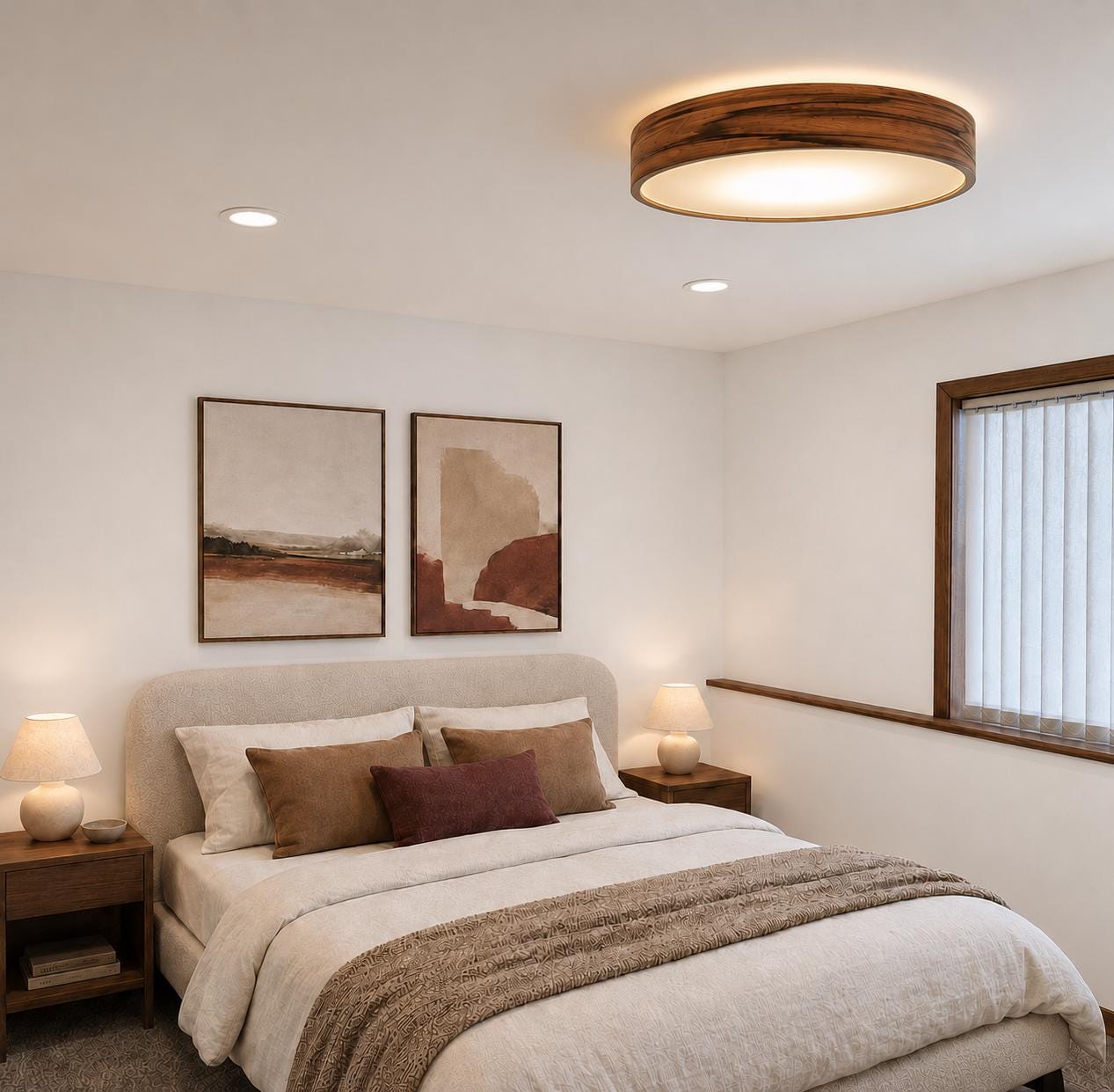 Modern Flush Mount Wood Lamp - Floating Ceiling Light, Handmade Scandinavian Design