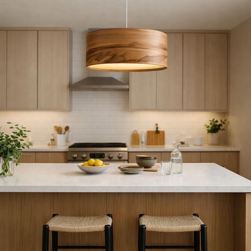 Wood Pendant Light for Kitchen Island – Handmade Red Gum Tree Hanging Lamp – Custom Size