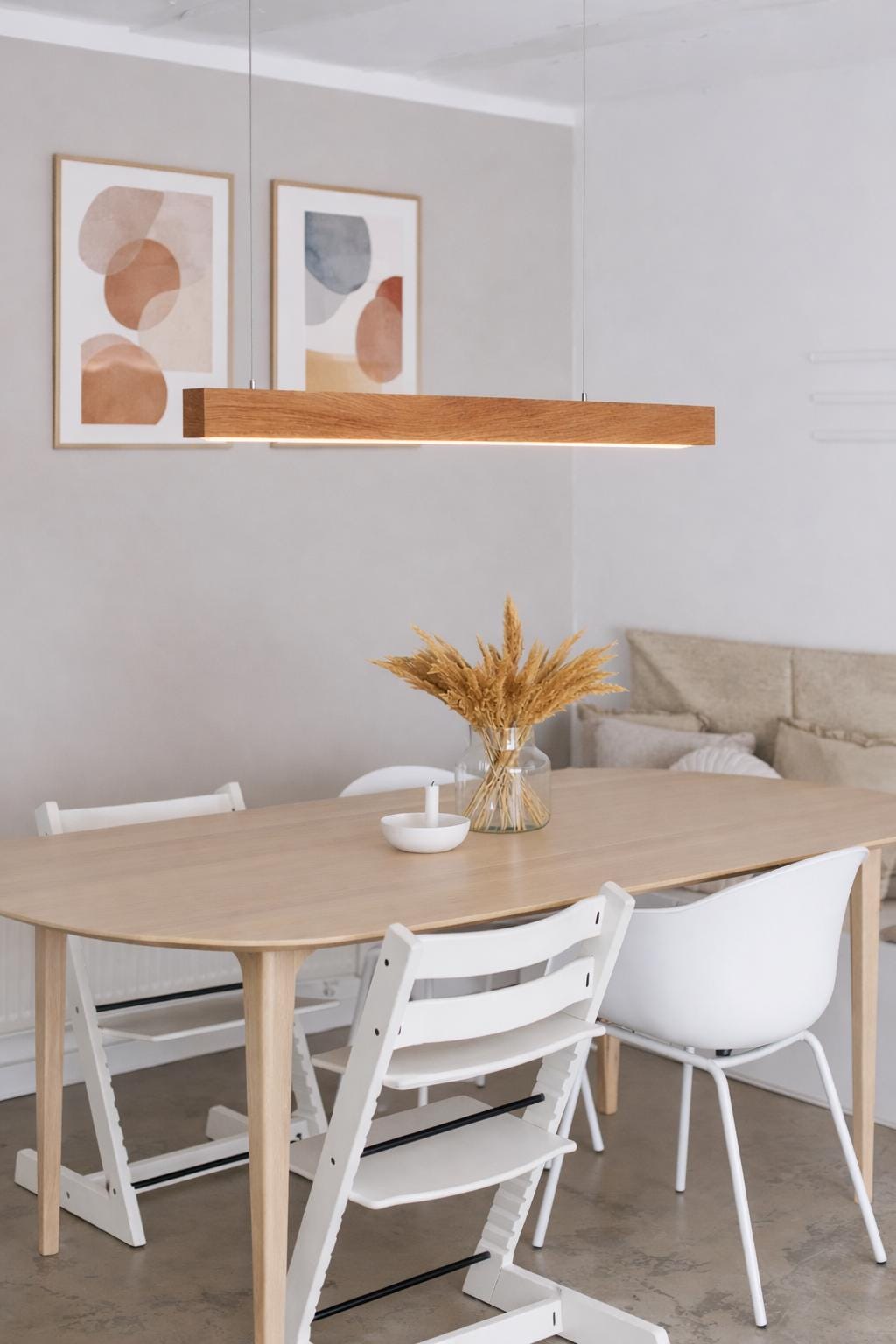 Handmade Cherry Wood Linear Pendant Light | Modern Kitchen Island Lighting Dimmable