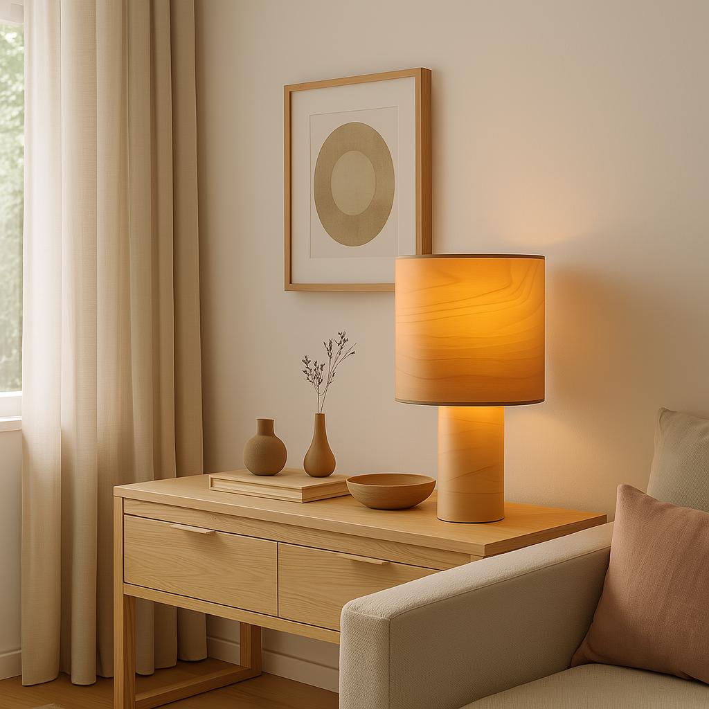 Japandi Table Lamp: Handmade Natural Wood Bedside Light