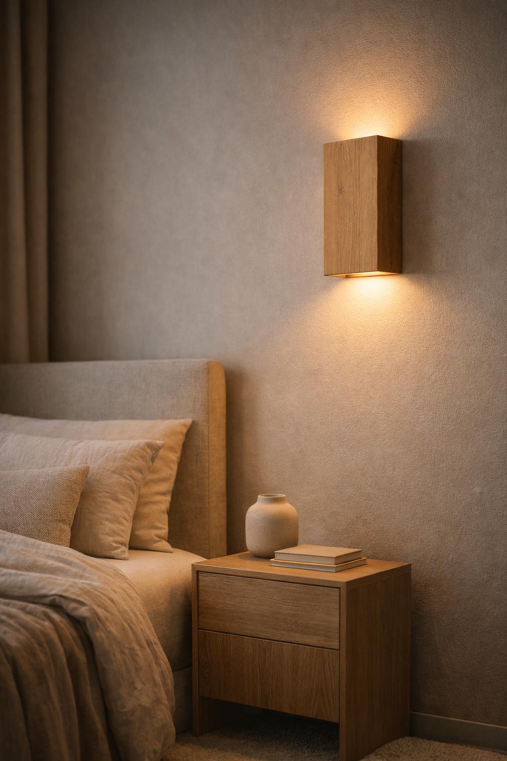 Handgefertigte Holz-Wandleuchte mit Up- & Down-Licht, warmes 2700K Licht. Zeitloses Design aus natürlichem Holz.