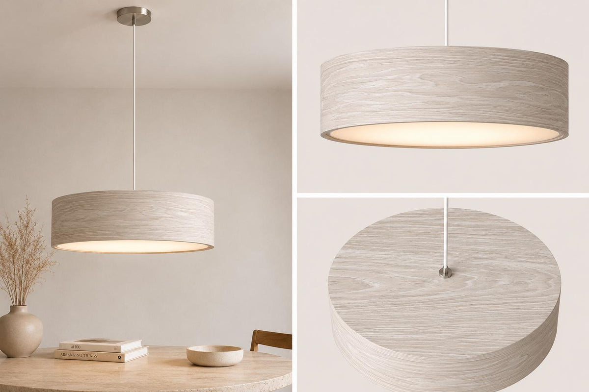 Drewniana lampa wisząca 50 cm – okrągła lampa z naturalnego forniru nad stół