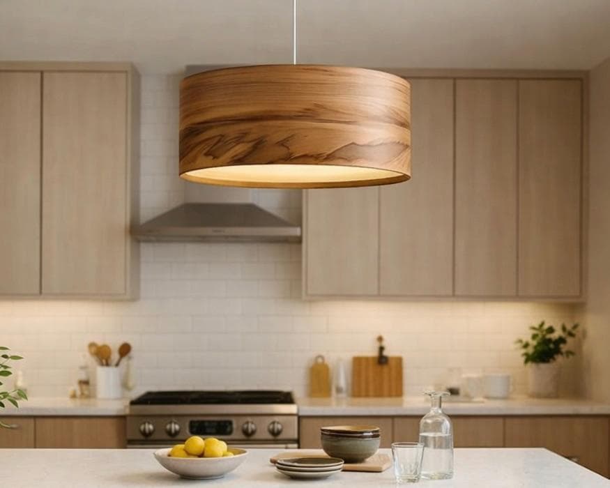 Wood Pendant Light for Kitchen Island – Handmade Red Gum Tree Hanging Lamp – Custom Size