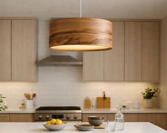 Wood Pendant Light for Kitchen Island – Handmade Red Gum Tree Hanging Lamp – Custom Size