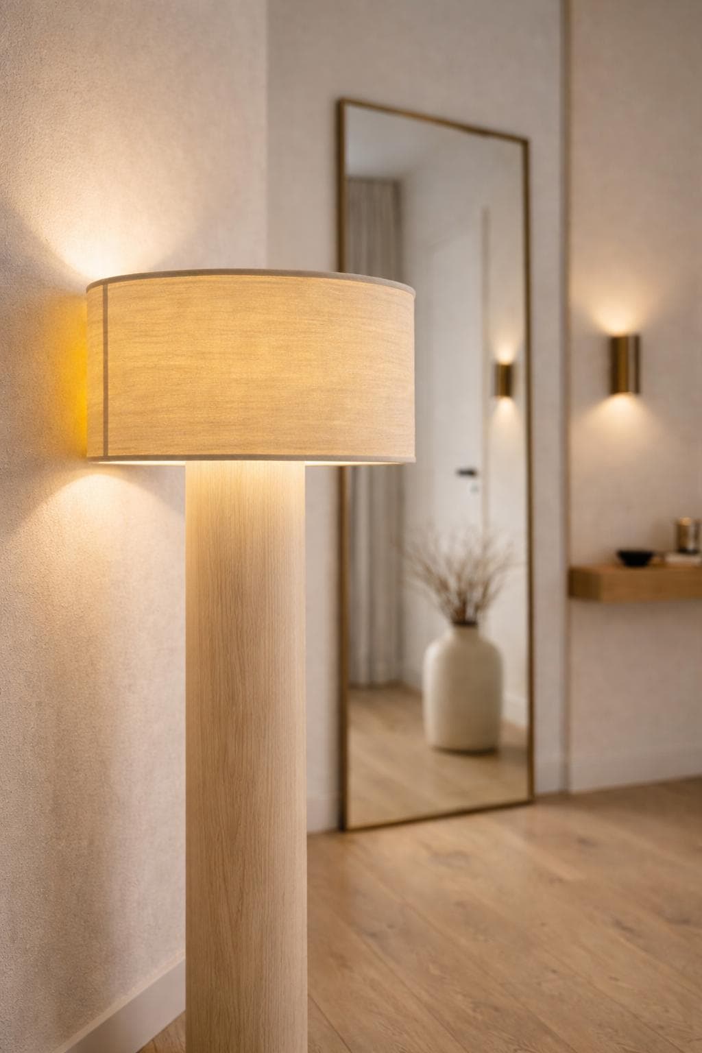 Sculptural Maple Floor Lamp – Handmade Minimalist Ambient Lighting