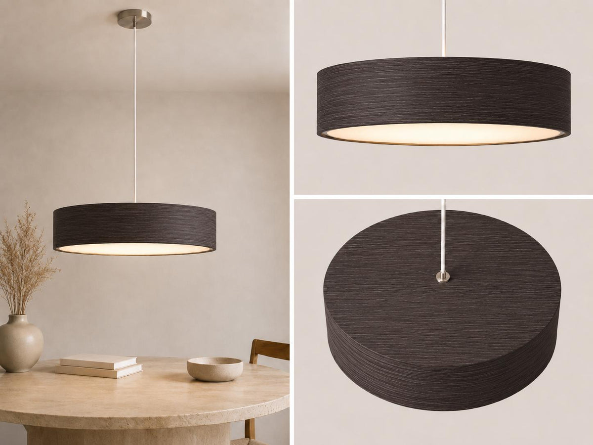 Drewniana lampa wisząca 50 cm – okrągła lampa z naturalnego forniru nad stół