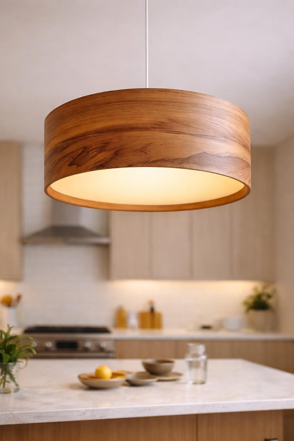 Wood Pendant Light for Kitchen Island – Handmade Red Gum Tree Hanging Lamp – Custom Size