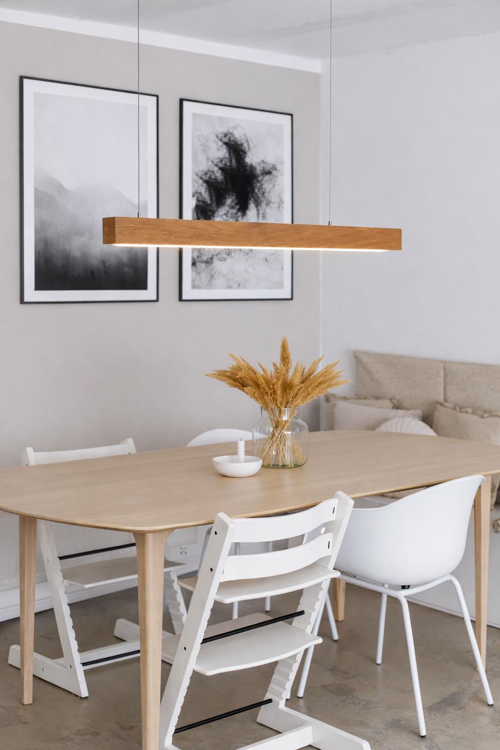 Handmade Cherry Wood Linear Pendant Light | Modern Kitchen Island Lighting Dimmable