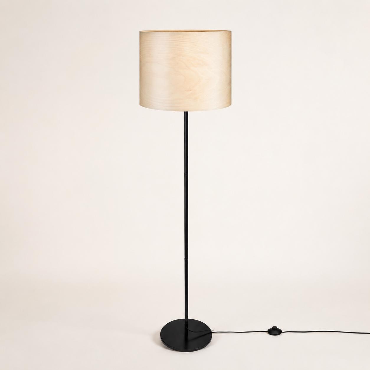 Organic Modern Floor Lamp with Natural Wood Veneer Shade for Living Room