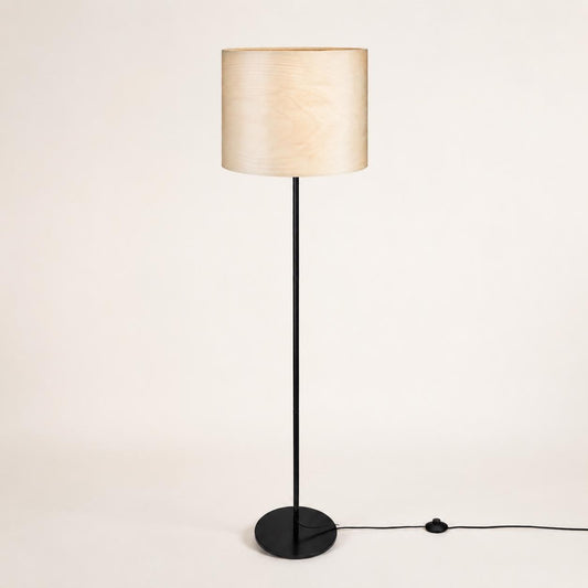 Organic Modern Floor Lamp with Natural Wood Veneer Shade for Living Room