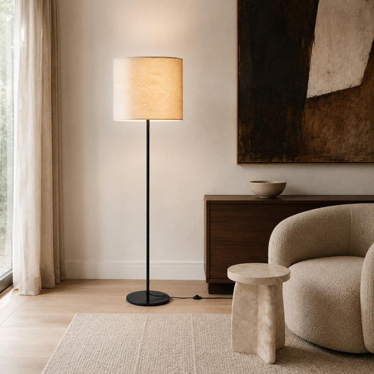 Organic Modern Floor Lamp with Natural Wood Veneer Shade for Living Room