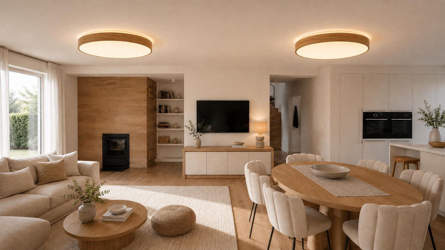 Modern Flush Mount Wood Lamp - Floating Ceiling Light, Handmade Scandinavian Design