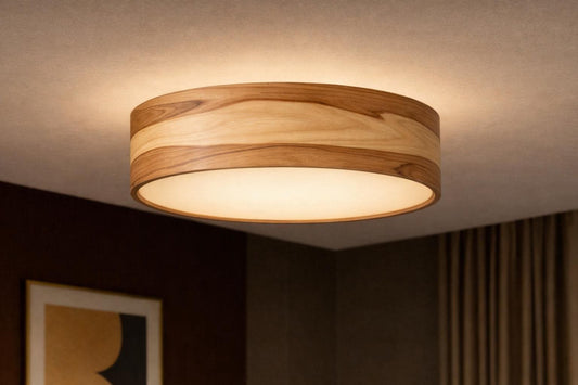 Modern Flush Mount Wood Lamp - Floating Ceiling Light, Handmade Scandinavian Design
