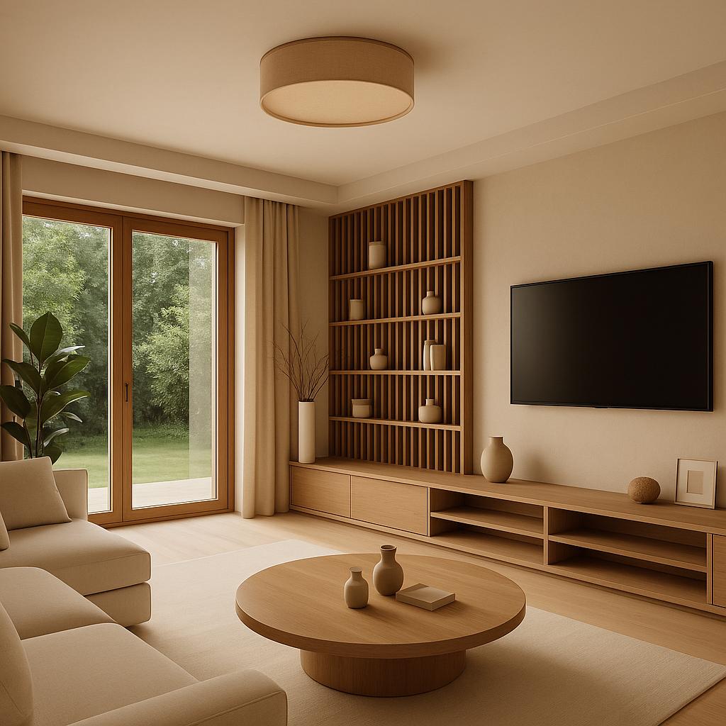 Modern Flush Mount Wood Lamp - Floating Ceiling Light, Handmade Scandinavian Design