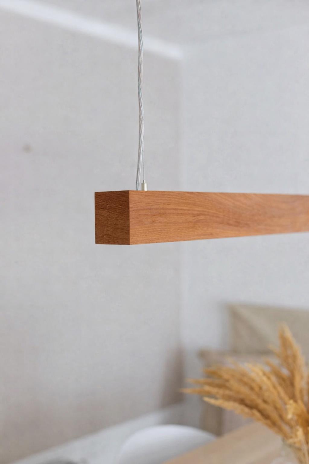 Handmade Cherry Wood Linear Pendant Light | Modern Kitchen Island Lighting Dimmable
