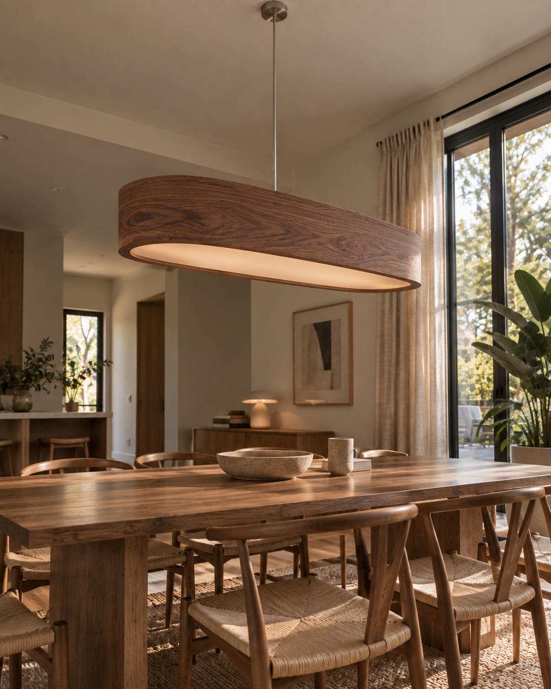 Owalna lampa wisząca z naturalnego forniru 90 cm