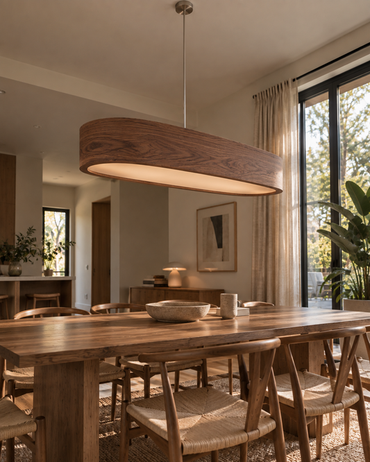 Owalna lampa wisząca z naturalnego forniru 90 cm