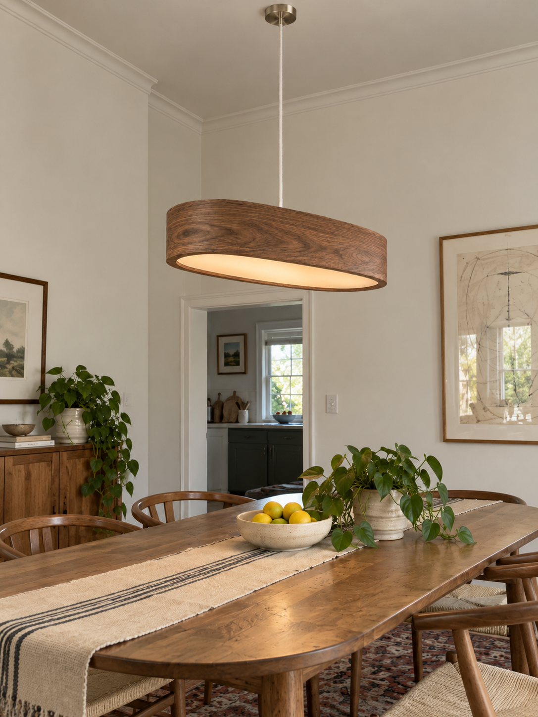 Owalna lampa wisząca z naturalnego forniru 90 cm
