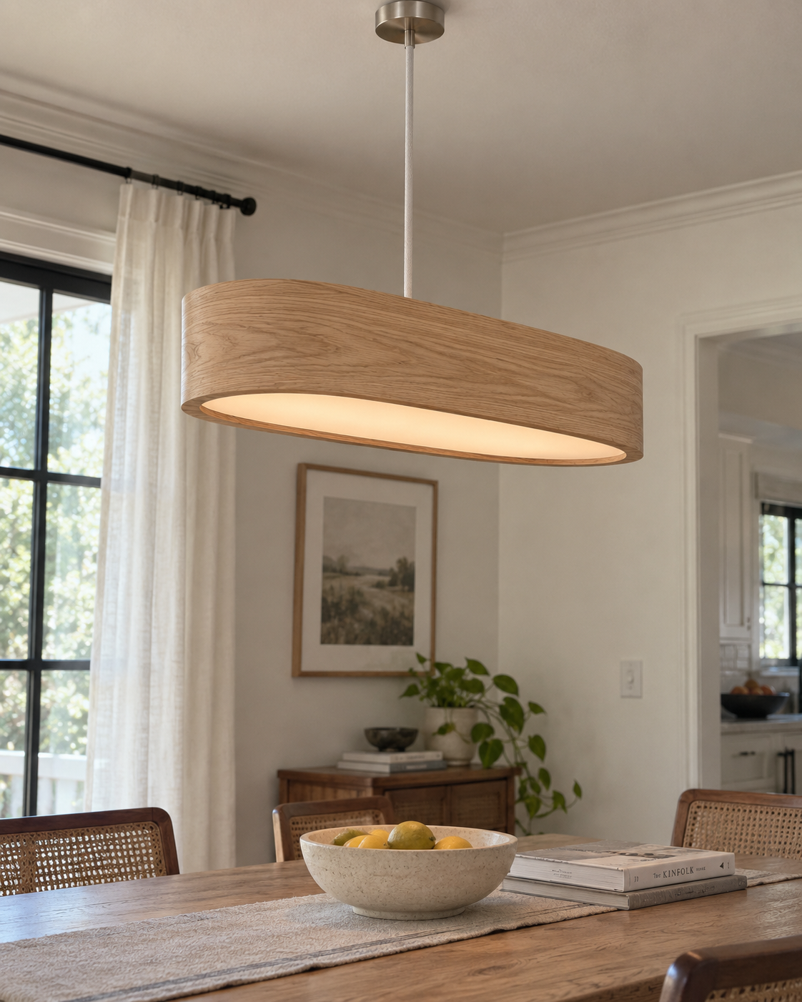 Owalna lampa wisząca z naturalnego forniru 90 cm