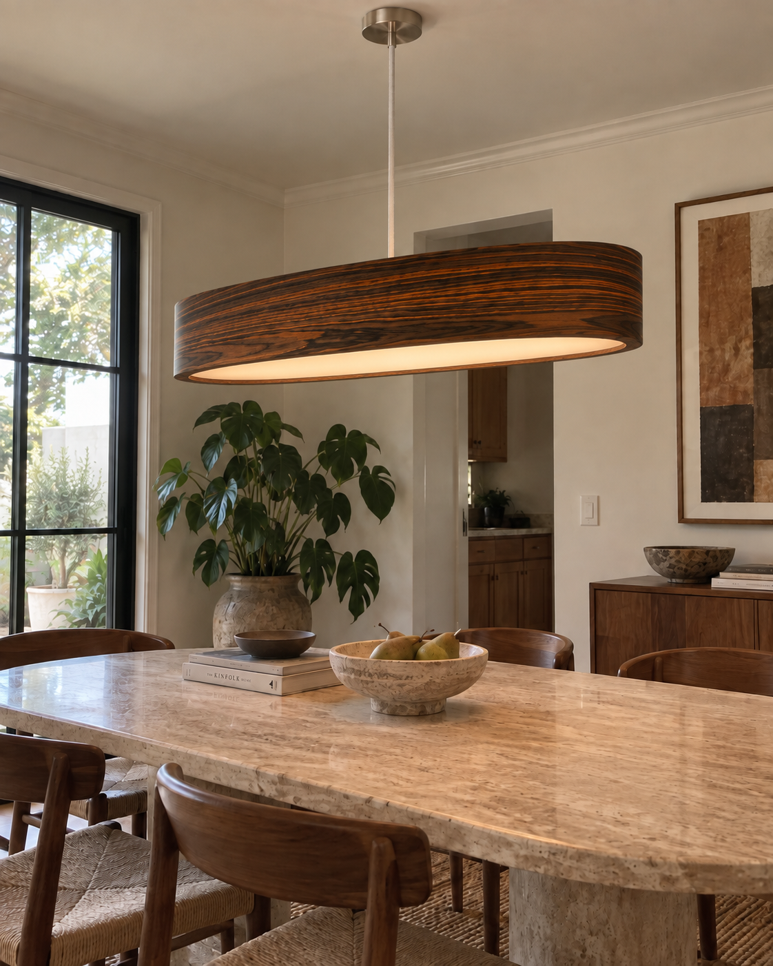 Owalna lampa wisząca z naturalnego forniru 90 cm