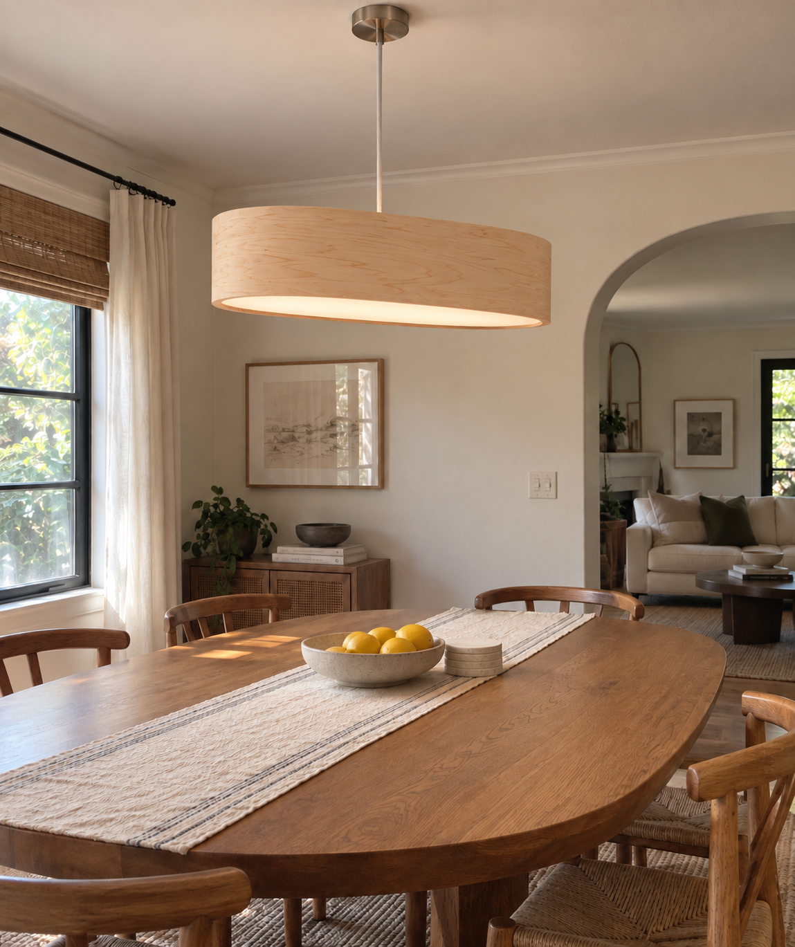 Owalna lampa wisząca z naturalnego forniru 90 cm