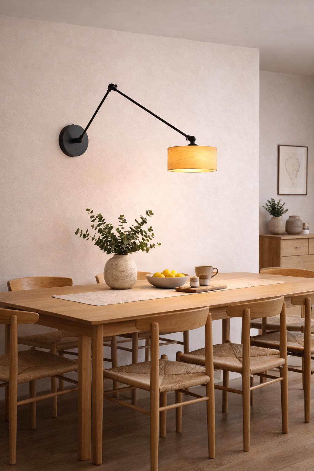 Lampa ścienna z abażur z brzozy - regulowana wysokość