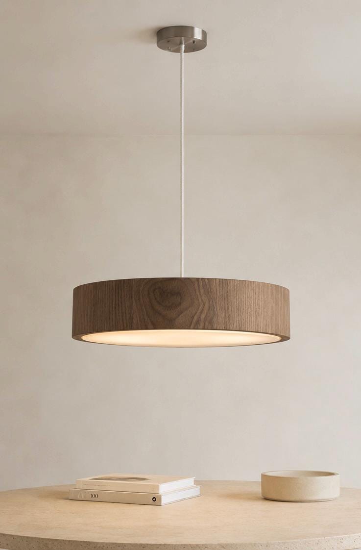 Drewniana lampa wisząca 50 cm – okrągła lampa z naturalnego forniru nad stół