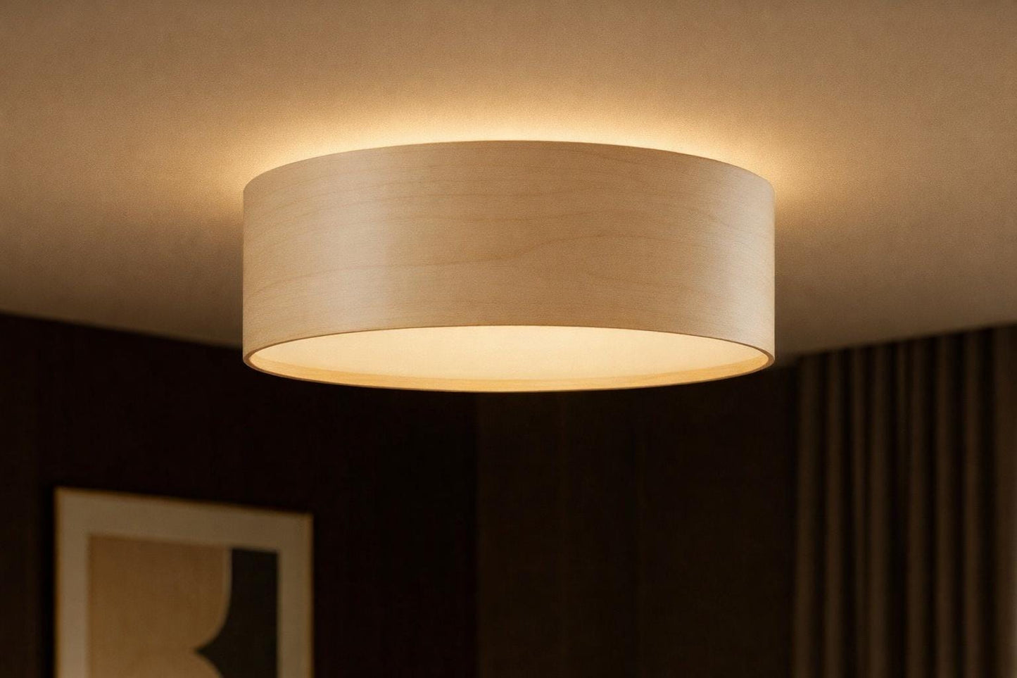 Modern Flush Mount Wood Lamp - Floating Ceiling Light, Handmade Scandinavian Design