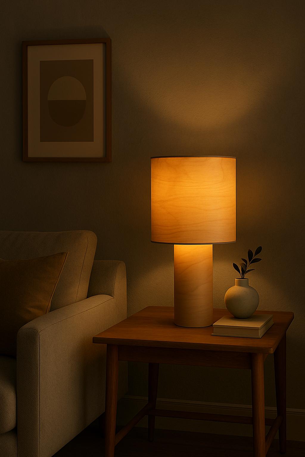 Japandi Table Lamp: Handmade Natural Wood Bedside Light