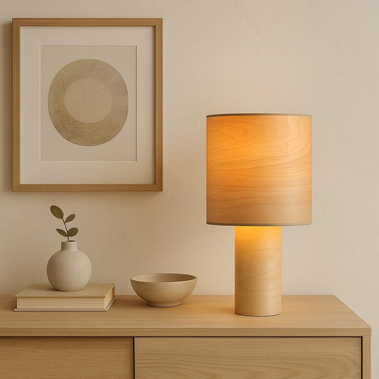 Japandi Table Lamp: Handmade Natural Wood Bedside Light