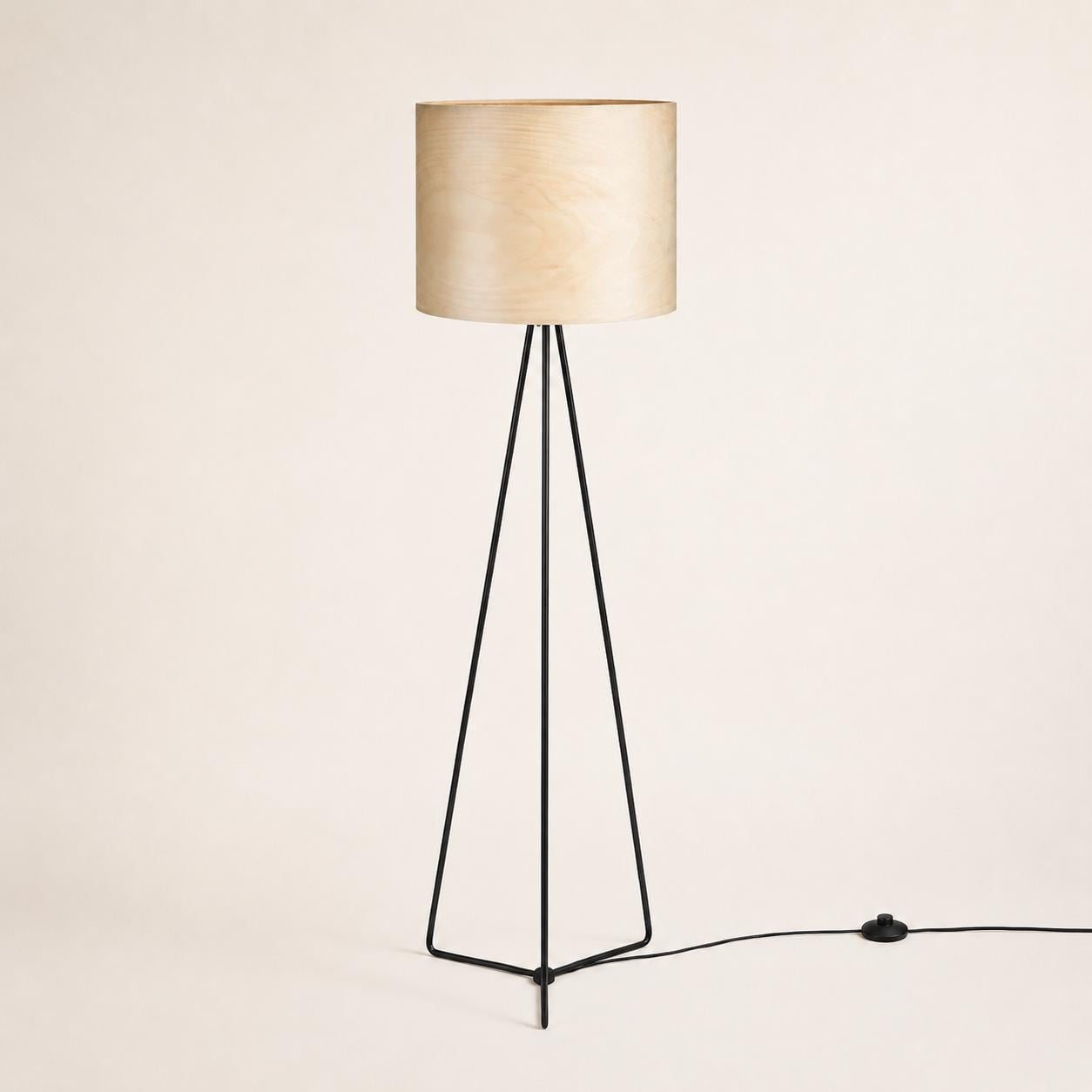 Organic Modern Floor Lamp with Natural Wood Veneer Shade for Living Room