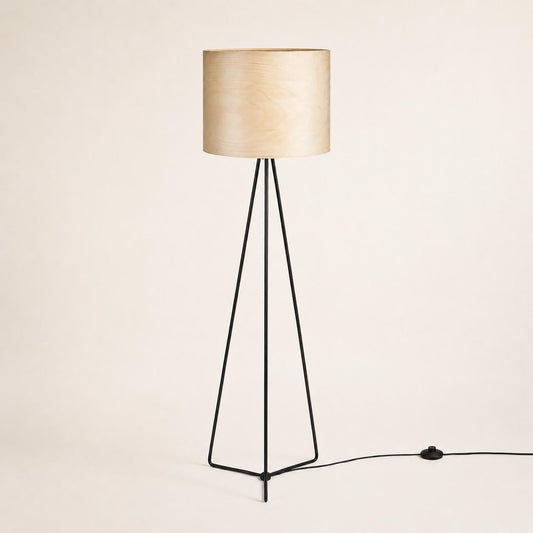 Organic Modern Floor Lamp with Natural Wood Veneer Shade for Living Room