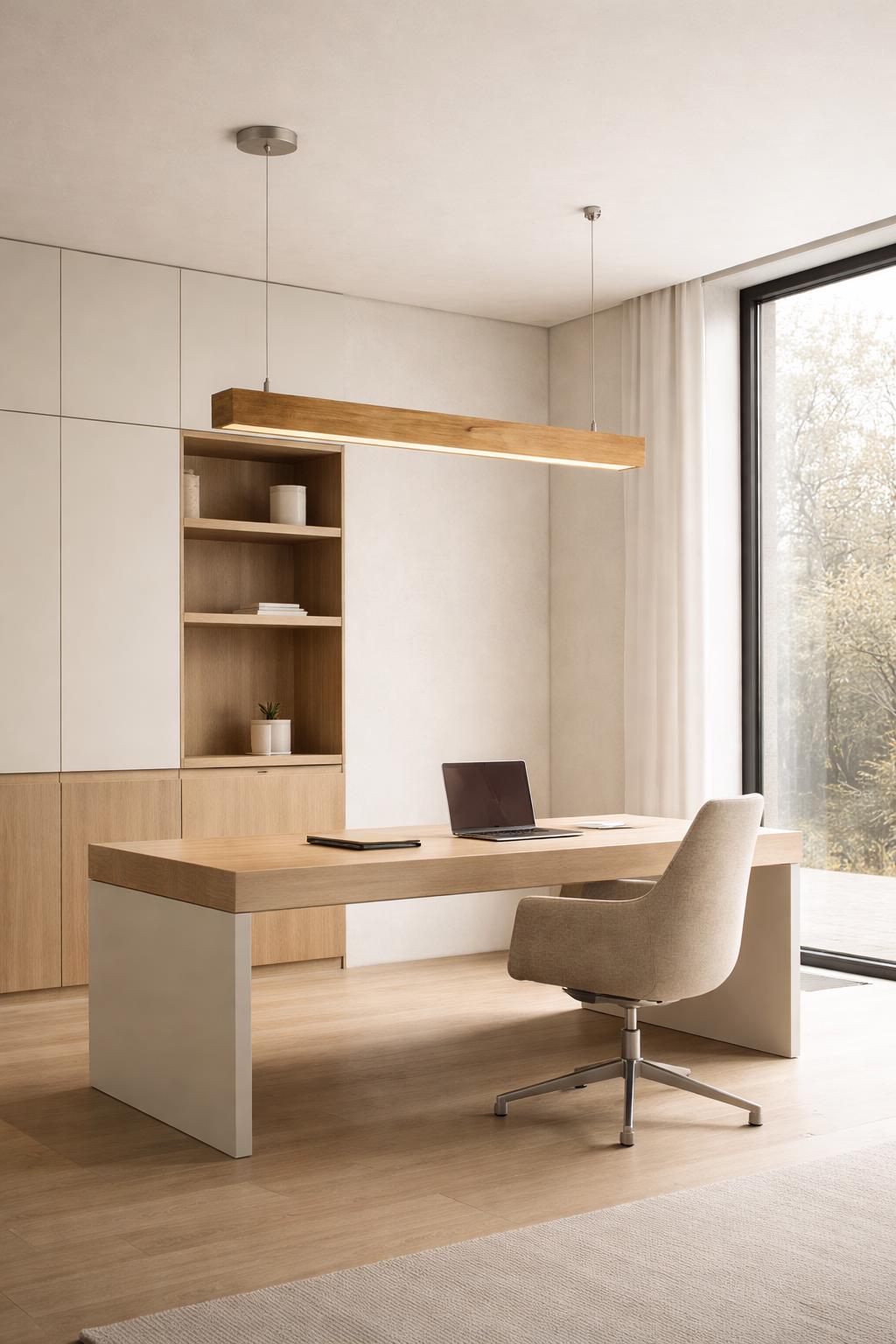 Handmade Cherry Wood Linear Pendant Light | Modern Kitchen Island Lighting Dimmable